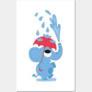 Elephant under the rain Posters and Art